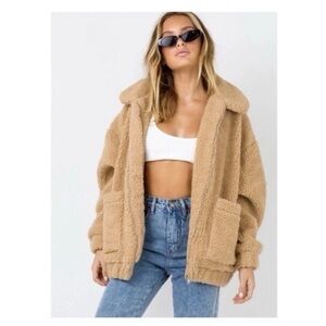 I.AM.GIA Women's Pixie Teddy Bear Coat Tan Sherpa Jacket Medium Oversized